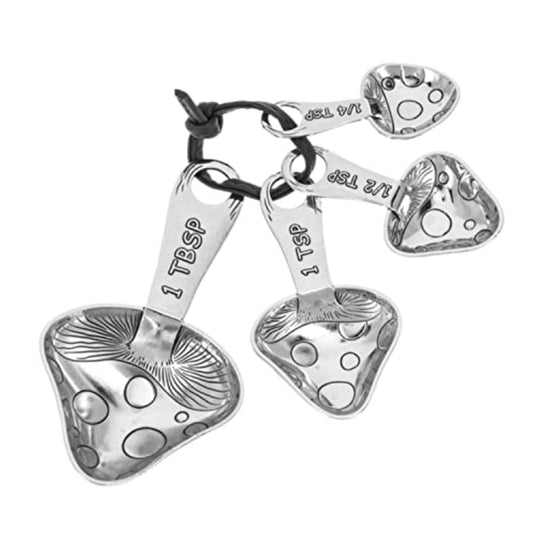 Ganz 4 Piece Silver Polka Dot Mushrooms Zinc Metal Food Grade Measuring Spoons Decorative Kitchen Baking Cooking