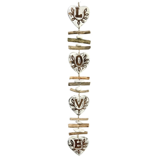 Carved Wooden Love Hearts Hanging Strand Indoor Outdoor Beach Coastal Home Decor 37 inches Long