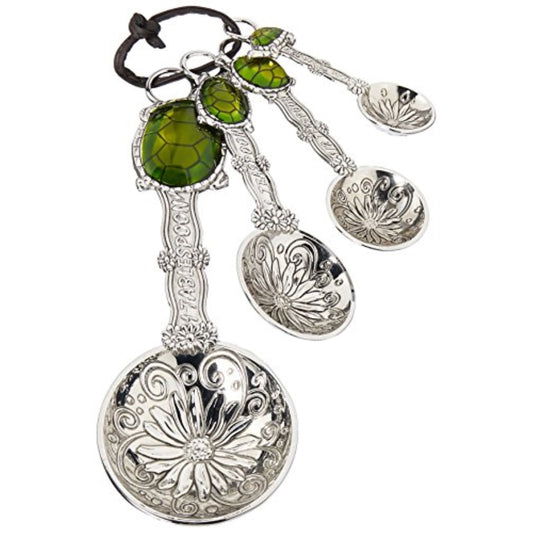 Ganz 4 Piece Measuring Spoons Silver Set Green Shell Turtle Various Sizes