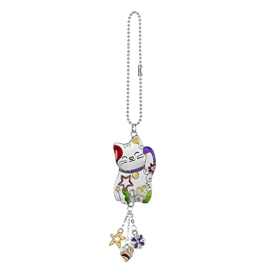 Ganz Lucky Cat Multi Color Car Charm 7.5 inches with Silver Chain
