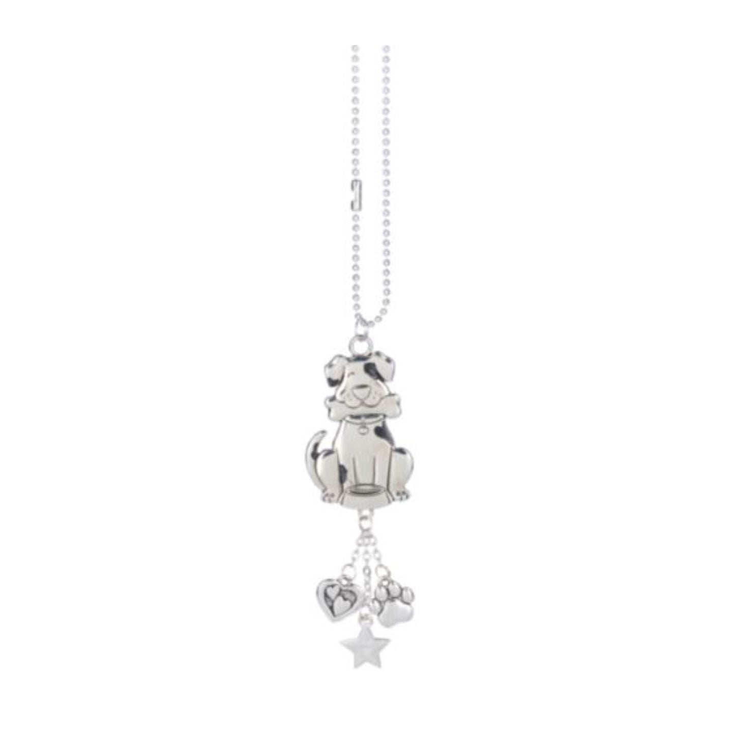 Ganz Silver Dog Holding Bone with Bowl Zinc Metal Car Charm with Silver Chain