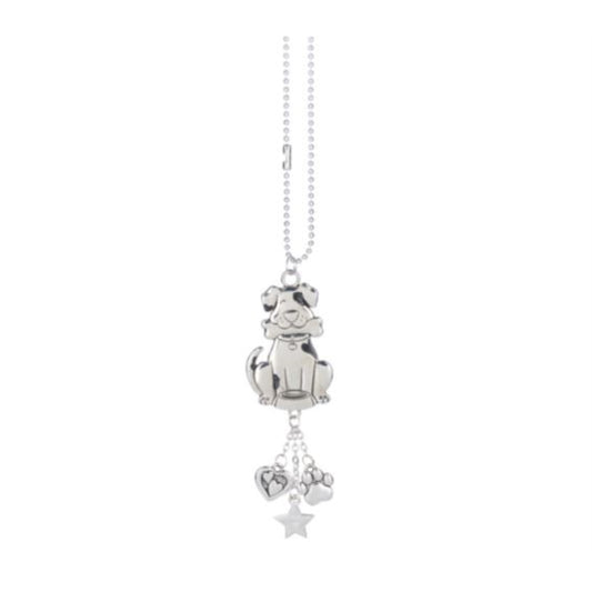 Ganz Silver Dog Holding Bone with Bowl Zinc Metal Car Charm with Silver Chain