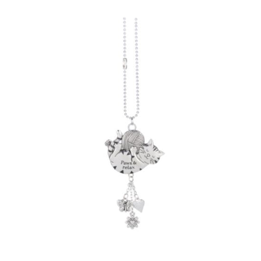 Ganz Silver Paws and Relax Cat Car Charm 7.5 Inch with Silver Chain