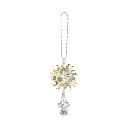 Ganz Silver and Gold Sun and Moon Car Charm 7 Inch with Silver Chain