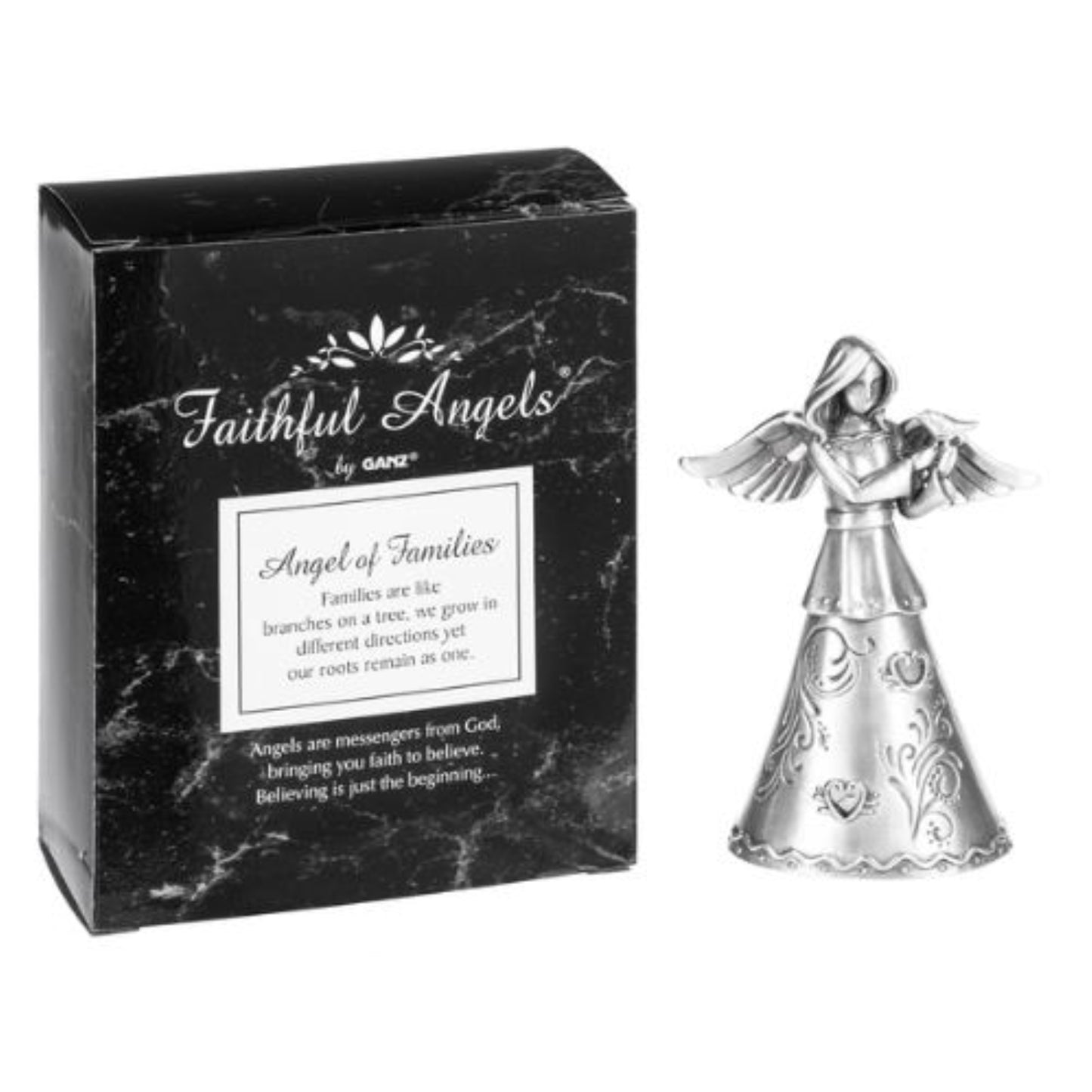 Faithful Angels Silver Angel of Families Holding Bird Zinc Metal Figurine 4.7 Inch