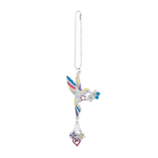 Multi Color Artistic Hummingbird Car Charm 7.5 inch with Silver Chain