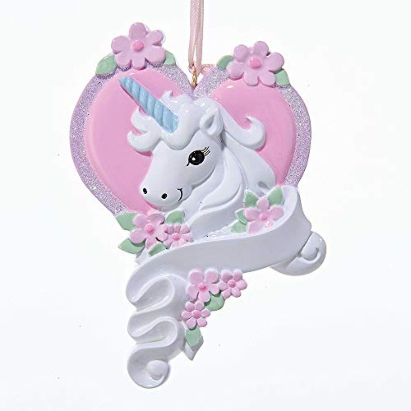 Kurt Adler White Unicorn Horse with Pink Heart Resin Christmas Ornament Holiday Decoration 4 inch