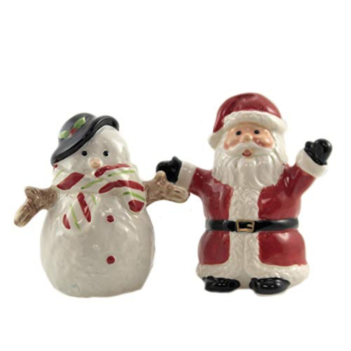 Christmas Santa & Snowman North Pole Winter Ceramic Magnetic Salt Pepper Shakers