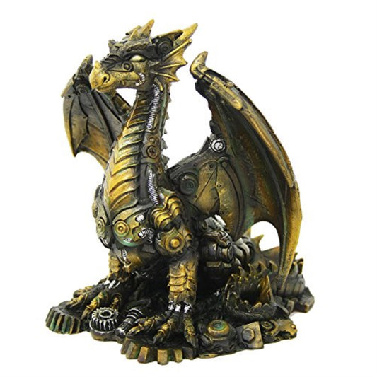 Bronzite Steampunk Mechanical Dragon Statue Mythical Fantasy Dragon Decor 6.25 inch