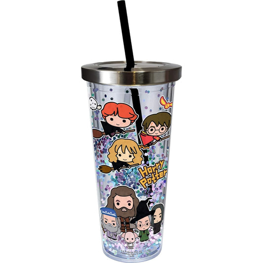 Spoontiques Harry Potter Characters Double Walled Insulated Acrylic Tumbler Glitter Cup with Straw 20 ounce
