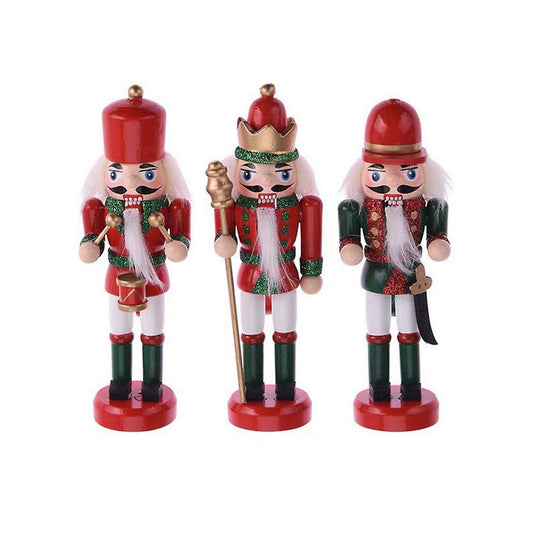 Soldier Drummer and Swordsman Christmas Wood Nutcracker Ornaments 3 Piece Set