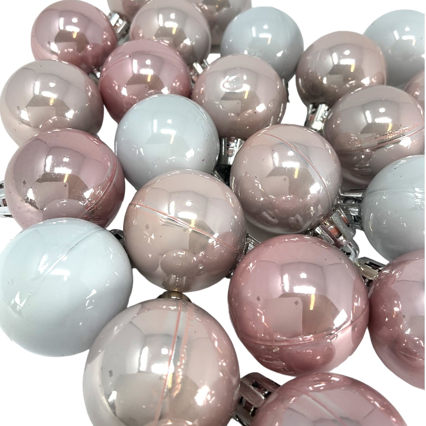 1 Inch Small Pink and White Shatterproof Plastic Christmas Ball Ornaments 24 Piece Set
