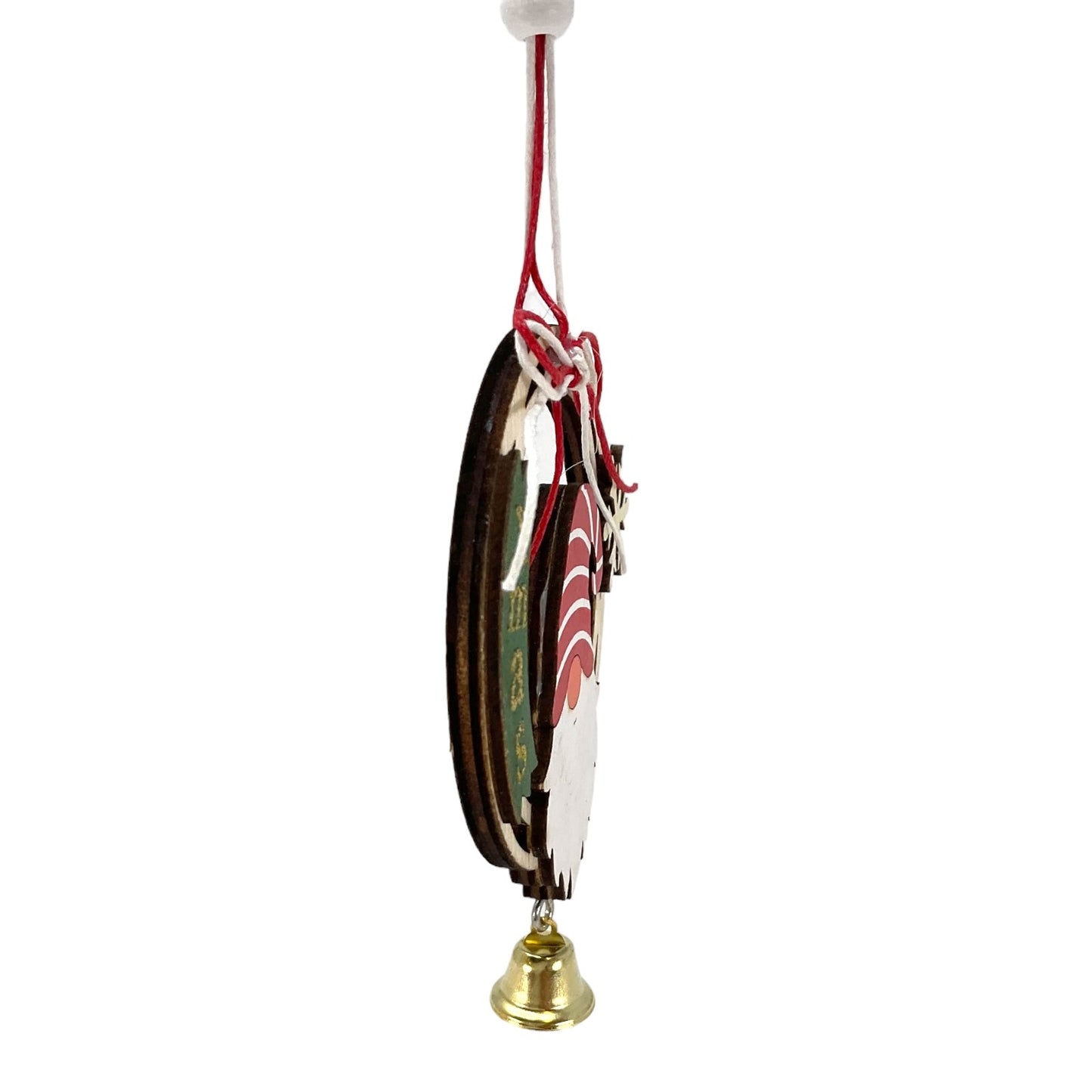 Gnome and Snowflake Wood Christmas Ornament with Hanging Bell 6 Inch