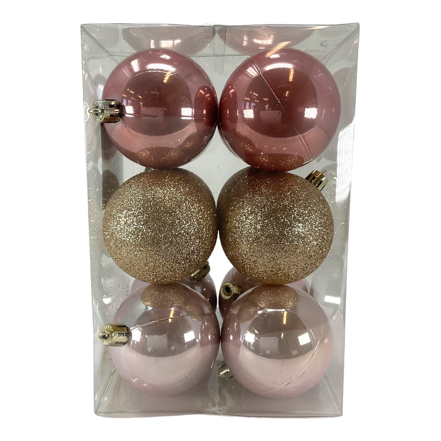 2.3 Inch Pink and Gold Shatterproof Plastic Christmas Ball Ornaments Set of 12