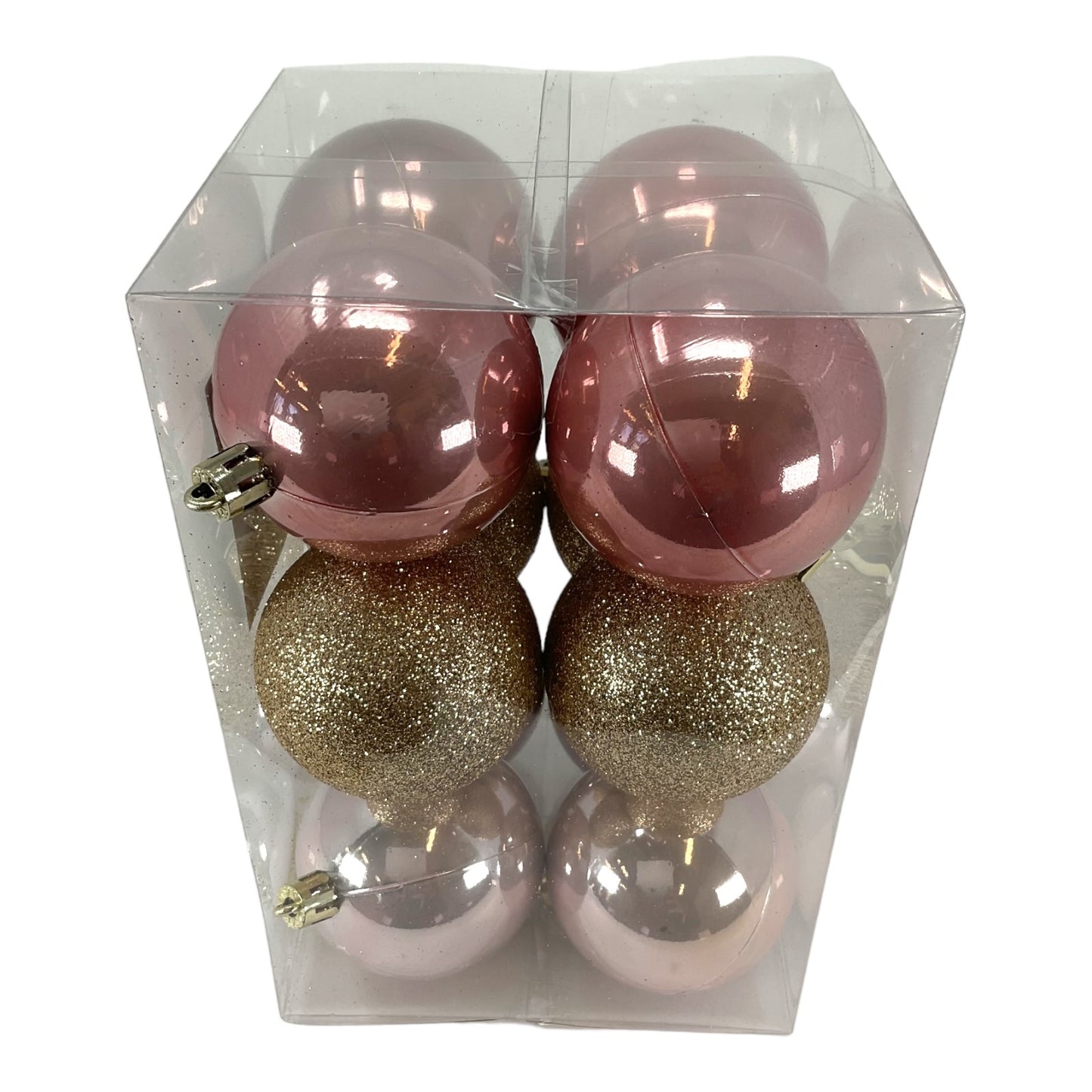2.3 Inch Pink and Gold Shatterproof Plastic Christmas Ball Ornaments Set of 12