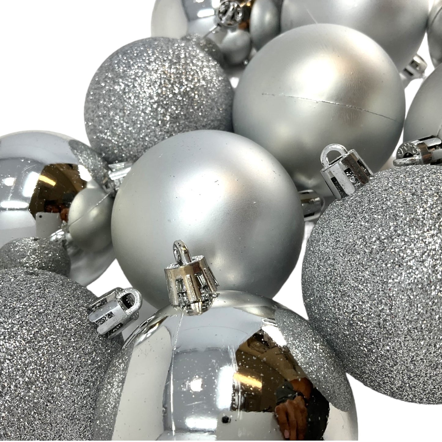 2.3 Inch Shiny Glitter and Matte Silver Plastic Ball Christmas Ornaments Set of 12
