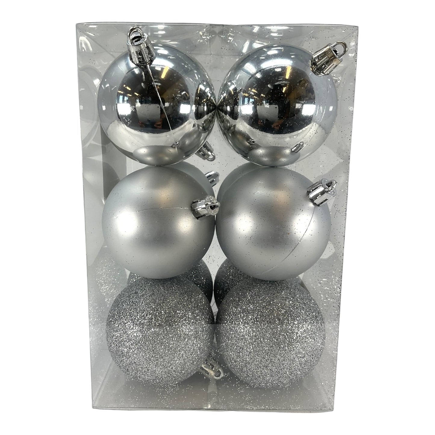 2.3 Inch Shiny Glitter and Matte Silver Plastic Ball Christmas Ornaments Set of 12