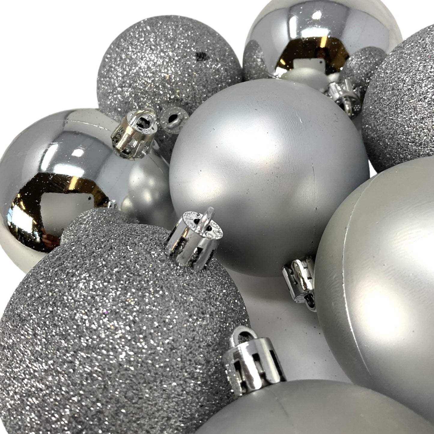 2.3 Inch Shiny Glitter and Matte Silver Plastic Ball Christmas Ornaments Set of 12