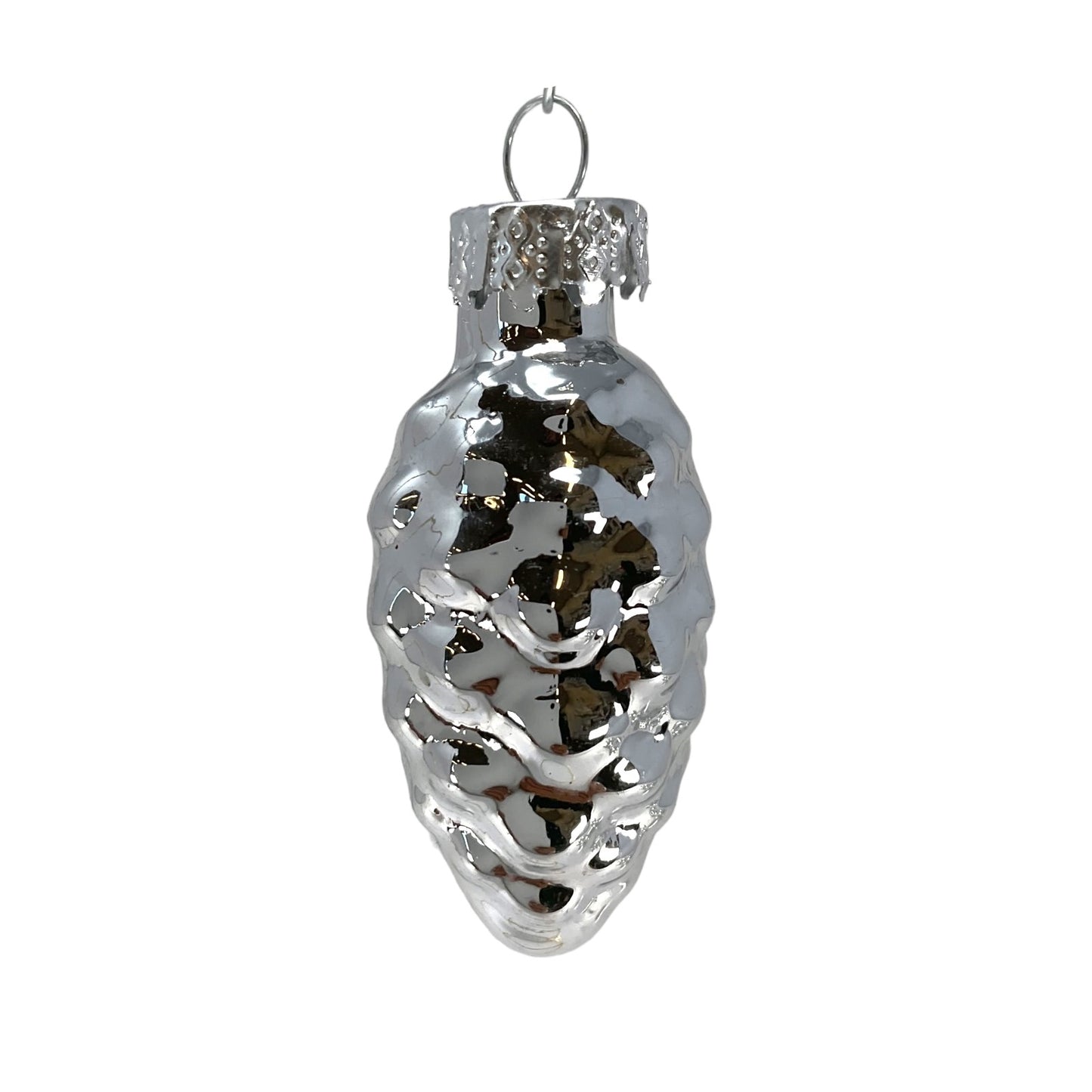 2 Inch Small Silver Heart Star and Pinecone Glass Christmas Tree Ornaments 12 Piece Set