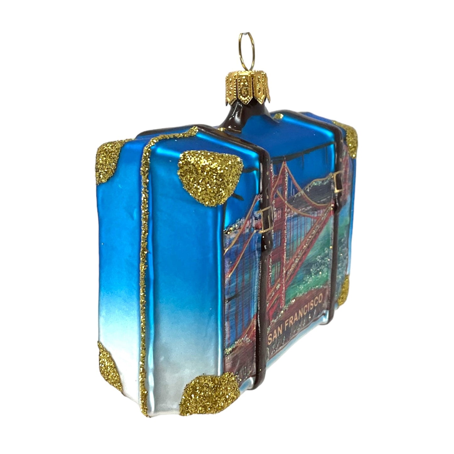 Pinnacle Peak Trading San Francisco California Travel Suitcase Polish Glass Christmas Ornament