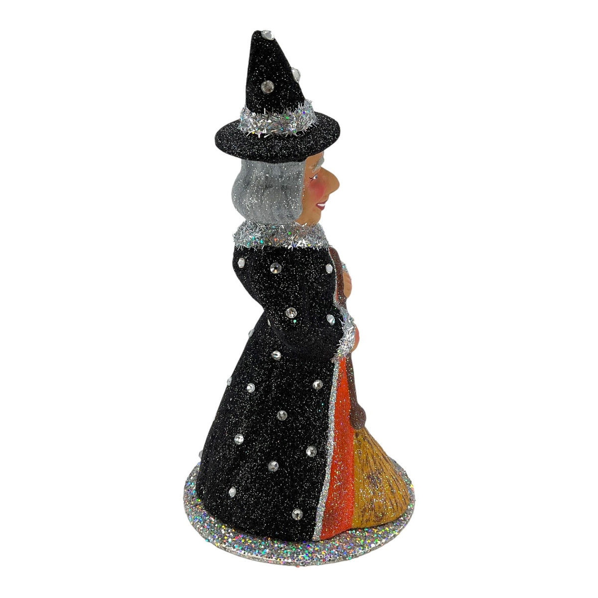 Pinnacle Peak Trading Ino Schaller Halloween Witch with Broom German Paper Mache Container 9.5 inch