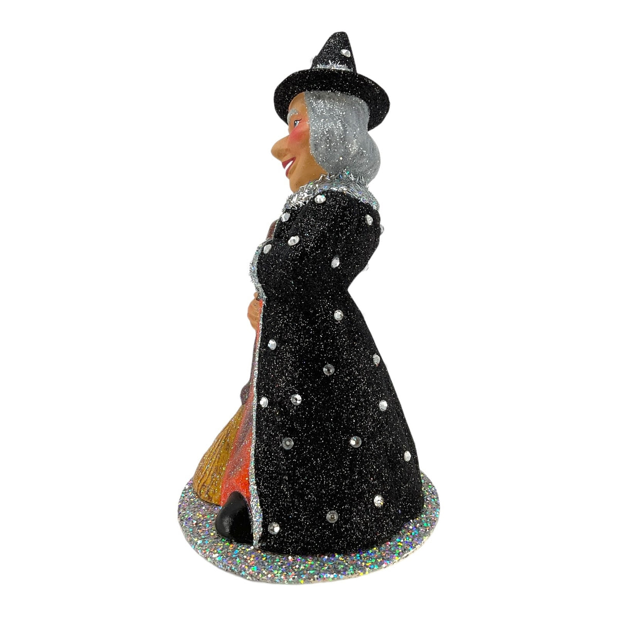 Pinnacle Peak Trading Ino Schaller Halloween Witch with Broom German Paper Mache Container 9.5 inch