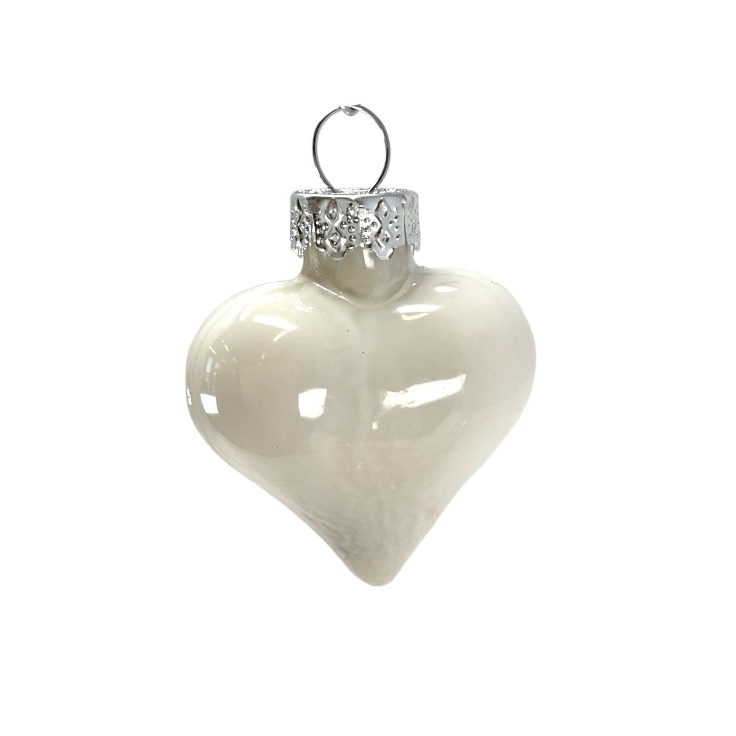 1.5 Inch Heart Pinecone and Star White Glass Christmas Tree Ornaments 12 Piece Set