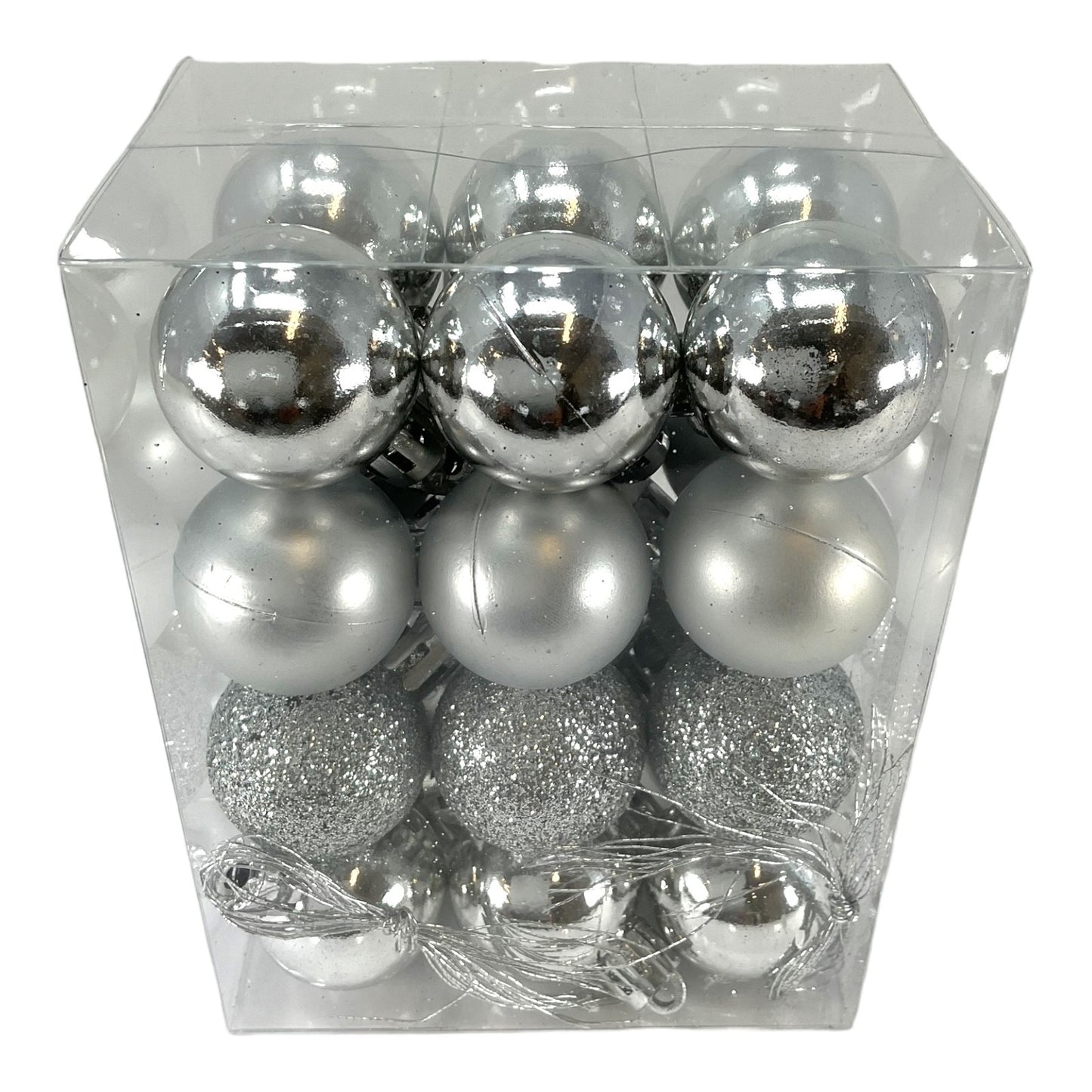 1 Inch Shiny Matte and Glitter Silver Plastic Christmas Ball Ornaments 24 Piece Set