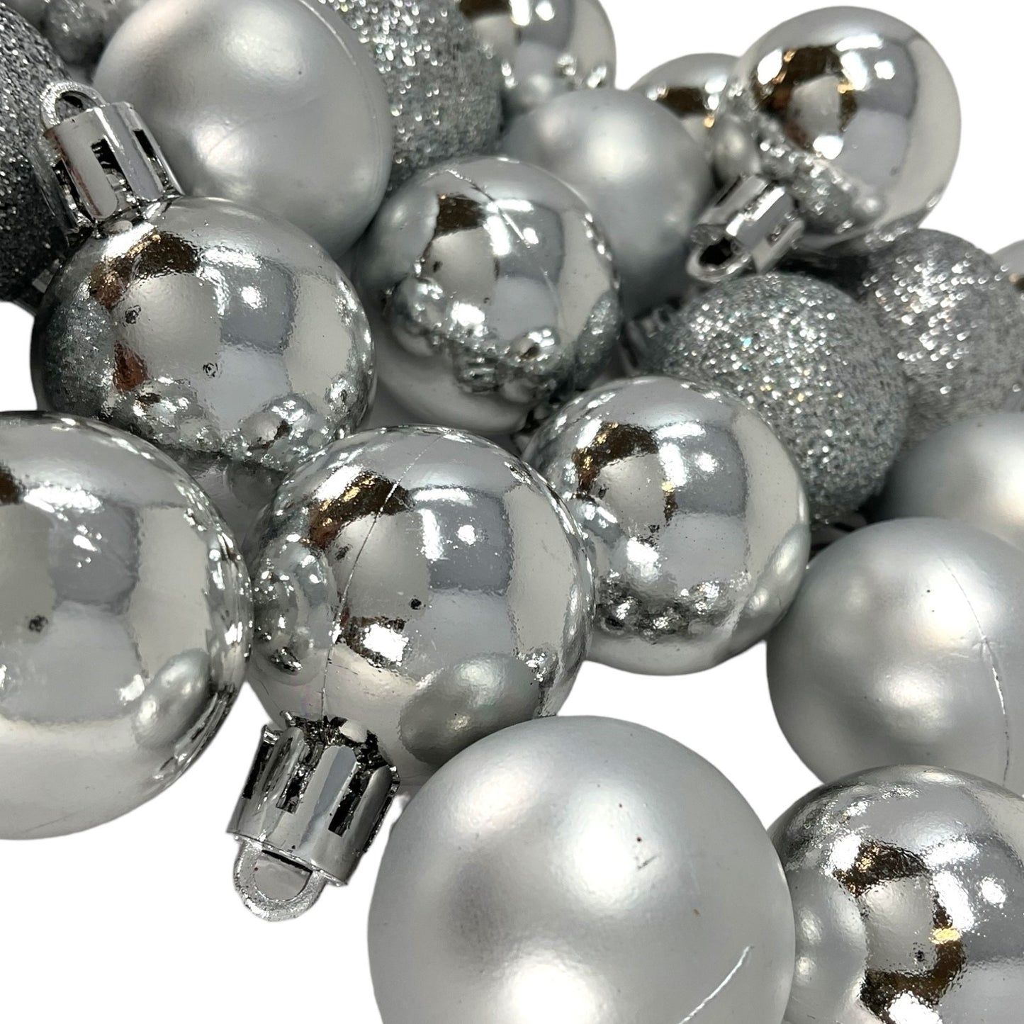 1 Inch Shiny Matte and Glitter Silver Plastic Christmas Ball Ornaments 24 Piece Set