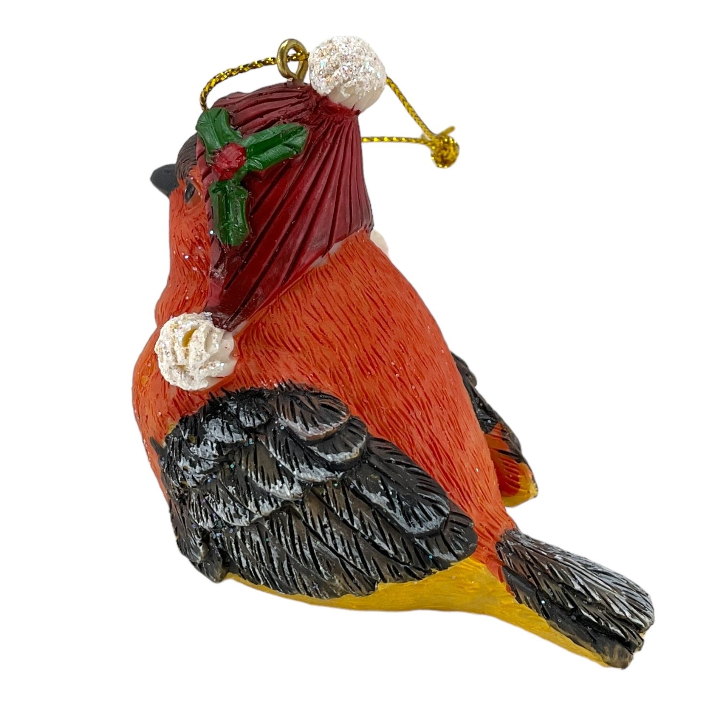 Flame-Colored Tanager Bird with Santa Claus Hat Christmas Tree Ornament 2.5 Inch