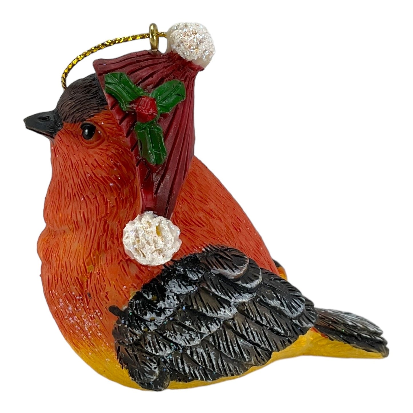 Flame-Colored Tanager Bird with Santa Claus Hat Christmas Tree Ornament 2.5 Inch