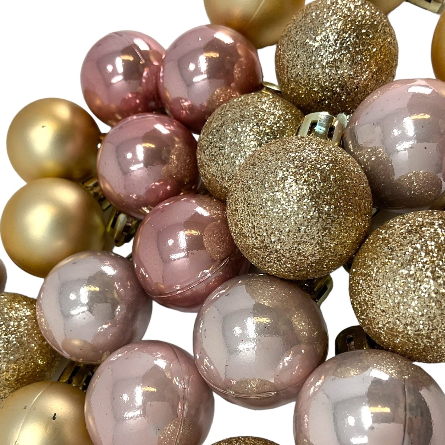 1 Inch Shiny Matte and Glitter Gold and Pink Christmas Ball Ornaments 24 Piece Set