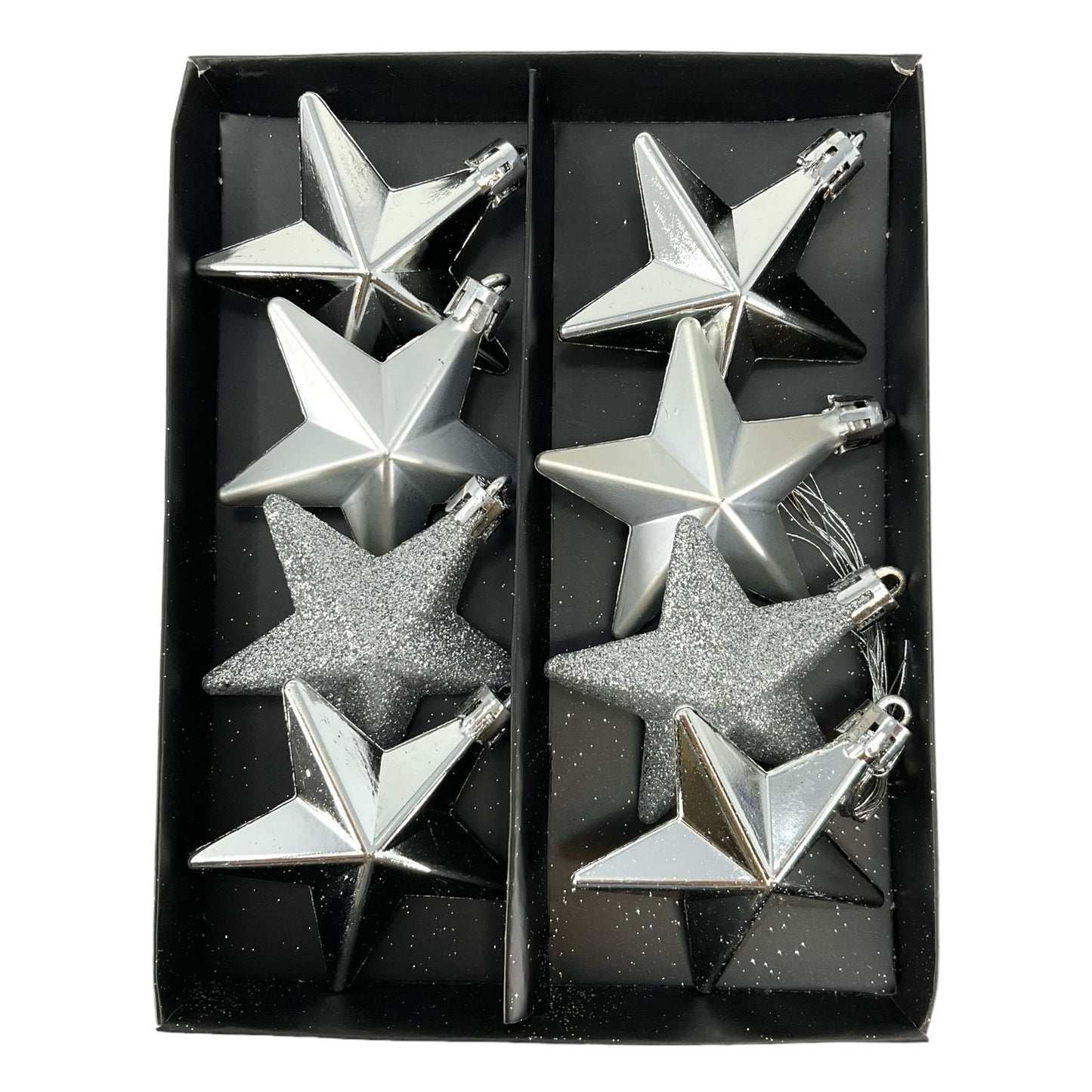 8 Piece Shiny Matte and Glitter Silver Star Christmas Ornament Decorations 2 Inch