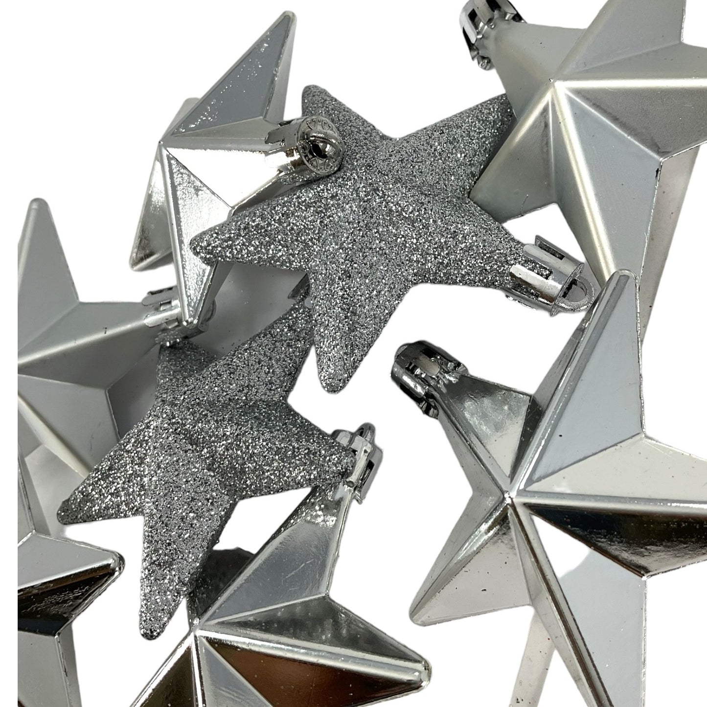 8 Piece Shiny Matte and Glitter Silver Star Christmas Ornament Decorations 2 Inch