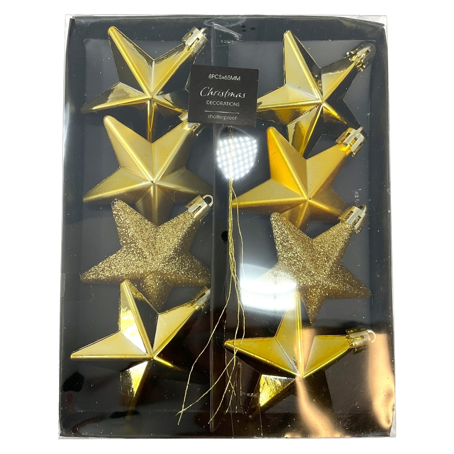 8 Piece Shiny Matte and Glitter Gold Stars Christmas Ornament Decorations 2 Inch