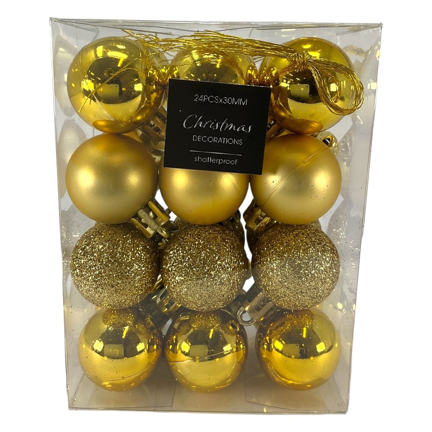 1 Inch Shiny Matte and Glitter Gold Plastic Christmas Ball Ornaments 24 Piece Set