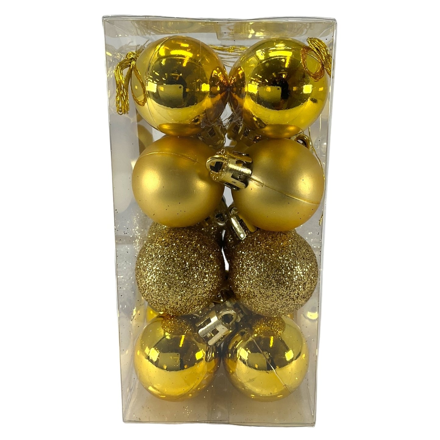 1 Inch Shiny Matte and Glitter Gold Plastic Christmas Ball Ornaments 24 Piece Set