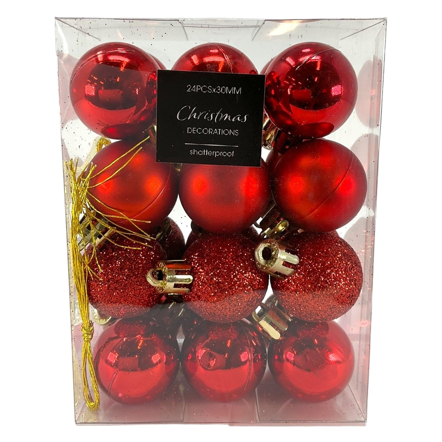 1 Inch Shiny Matte and Glitter Red Plastic Christmas Ball Ornaments 24 Piece Set