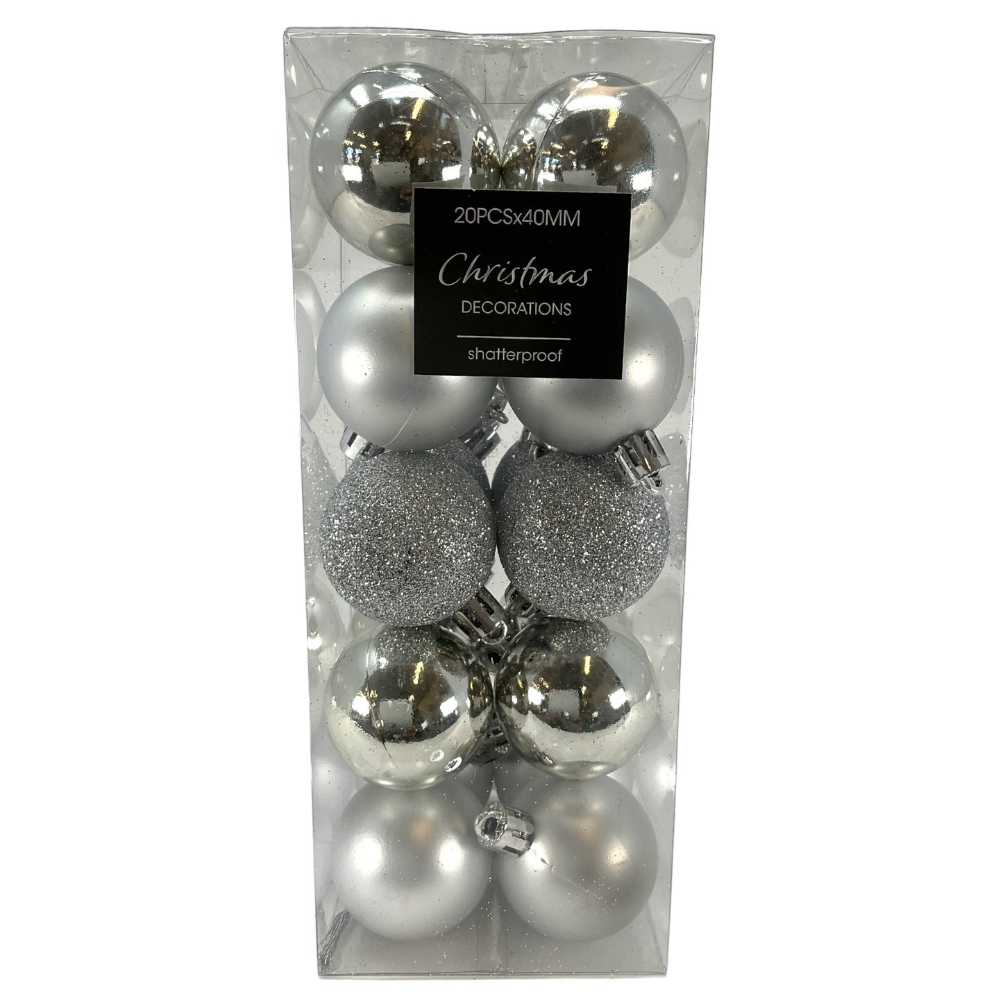 1.5 Inch Shiny Matte and Glitter Silver Christmas Ball Ornaments 20 Piece Set