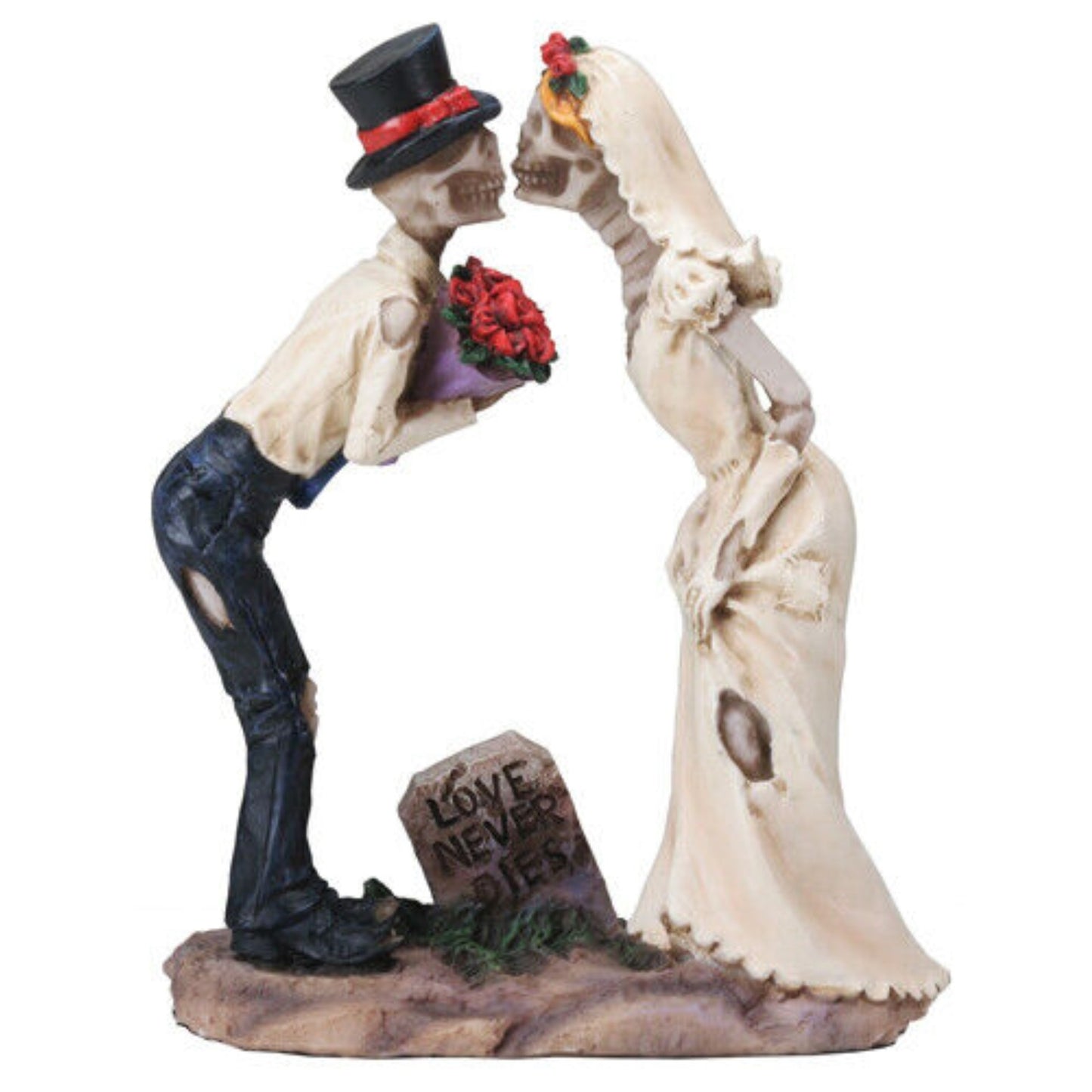 Day of the Dead Love Never Dies Skeletal Bride Groom Kissing Wedding Figurine