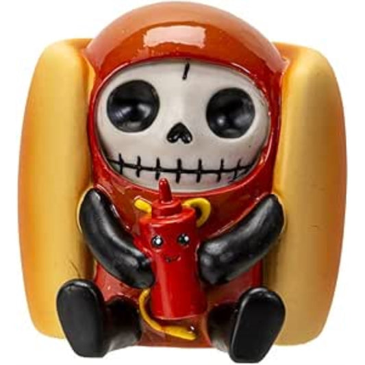 Furrybones Frank The Wiener Hotdog Bun With Ketchup Bottle Skeleton in Costume Figurine 2.4 inch