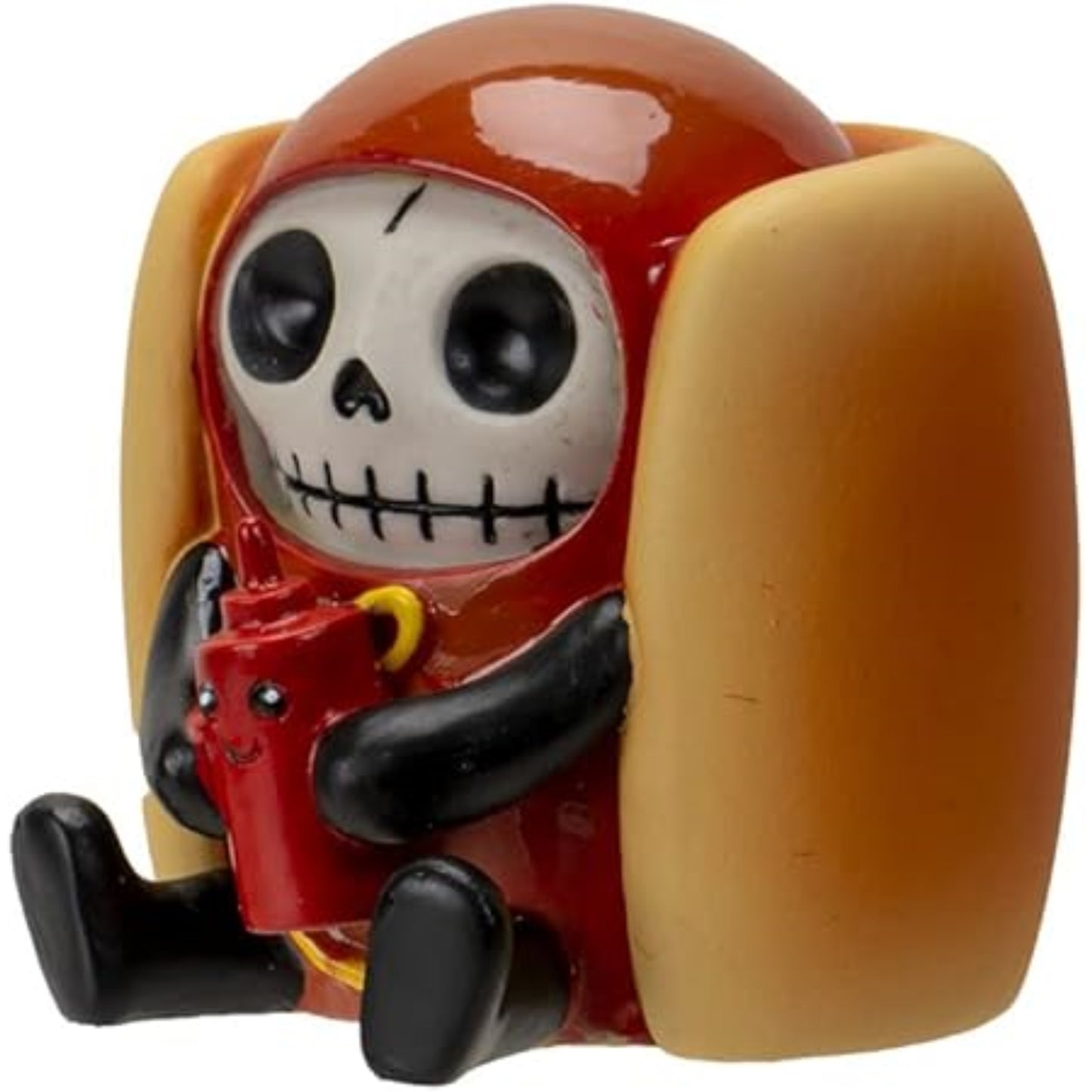 Furrybones Frank The Wiener Hotdog Bun With Ketchup Bottle Skeleton in Costume Figurine 2.4 inch