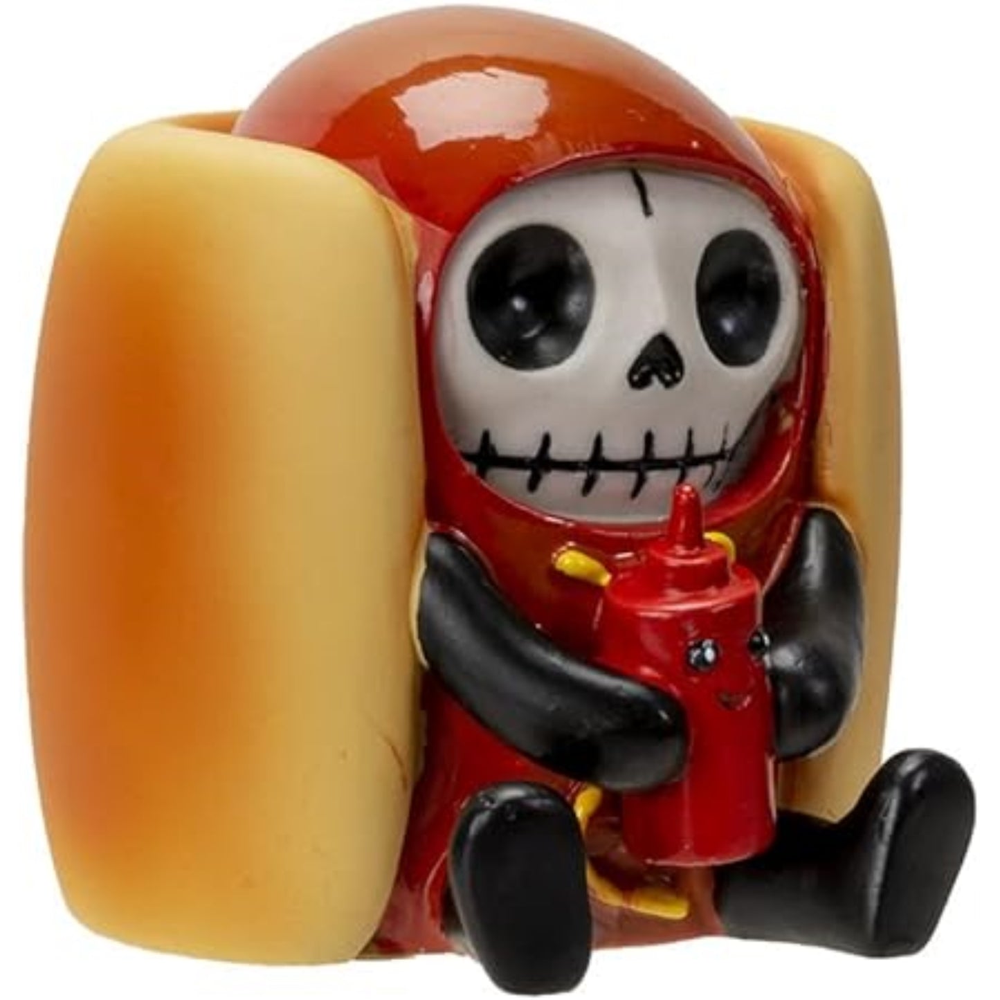 Furrybones Frank The Wiener Hotdog Bun With Ketchup Bottle Skeleton in Costume Figurine 2.4 inch