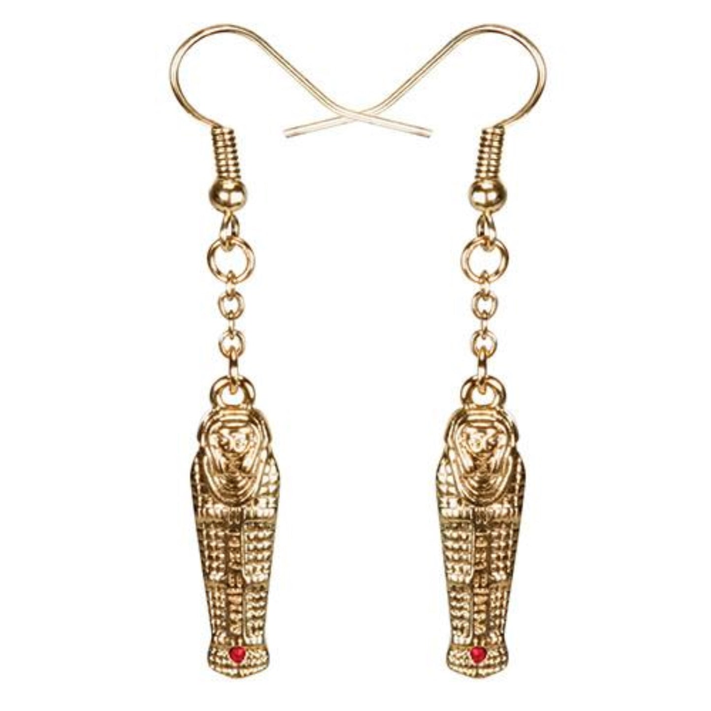 1 Inch Sarcophagus Pharaoh's Coffin Fish Hook Earrings, Gold Colored