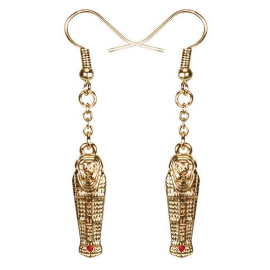1 Inch Sarcophagus Pharaoh's Coffin Fish Hook Earrings, Gold Colored