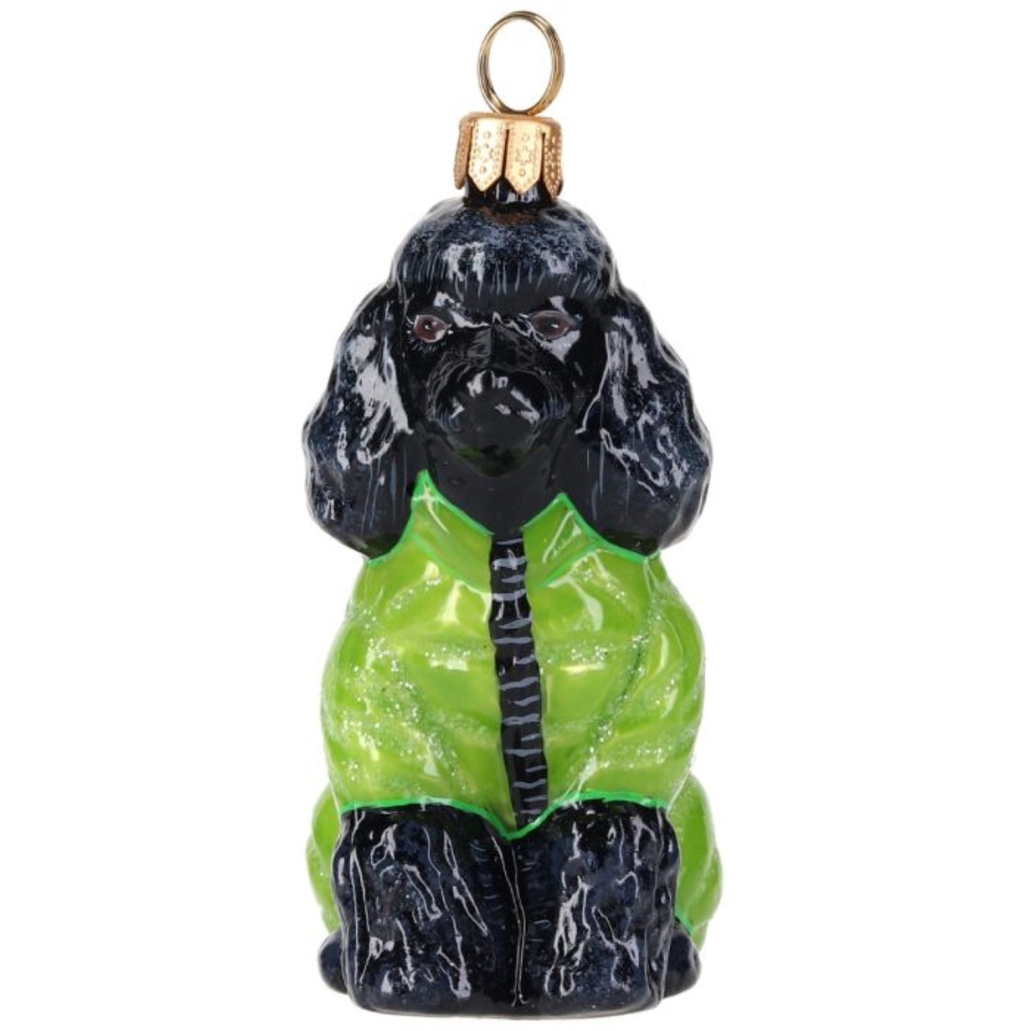 Joy to the World Black Poodle in Puffer Coat Polish Glass Ornament