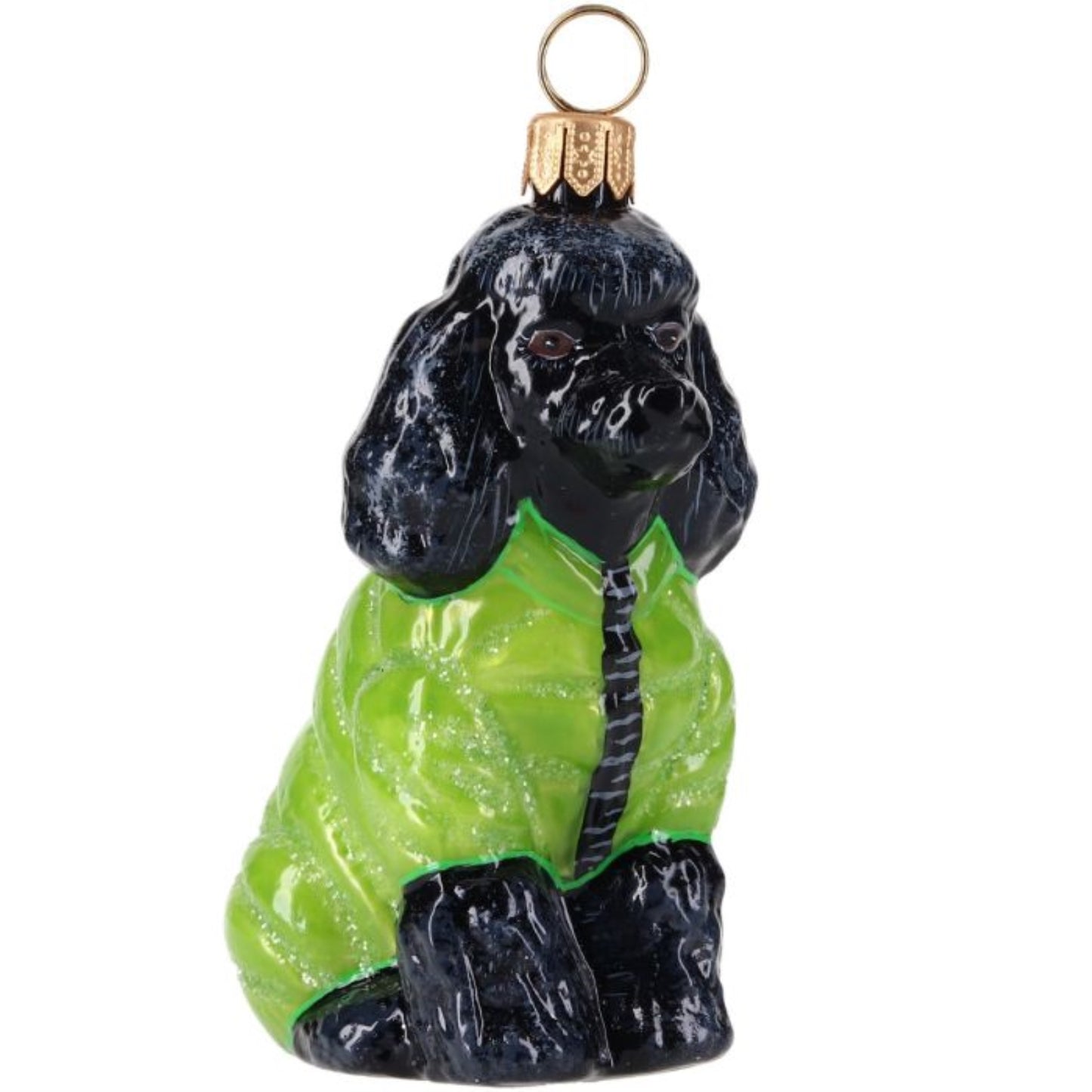 Joy to the World Black Poodle in Puffer Coat Polish Glass Ornament