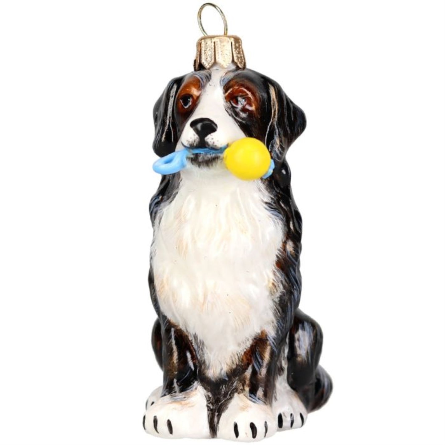 Joy to the World Bernese Mountain Dog with Chew Toy Polish Glass Ornament