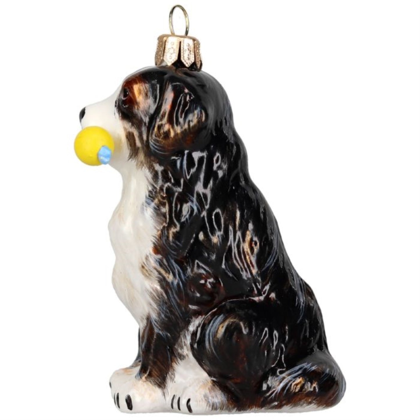 Joy to the World Bernese Mountain Dog with Chew Toy Polish Glass Ornament