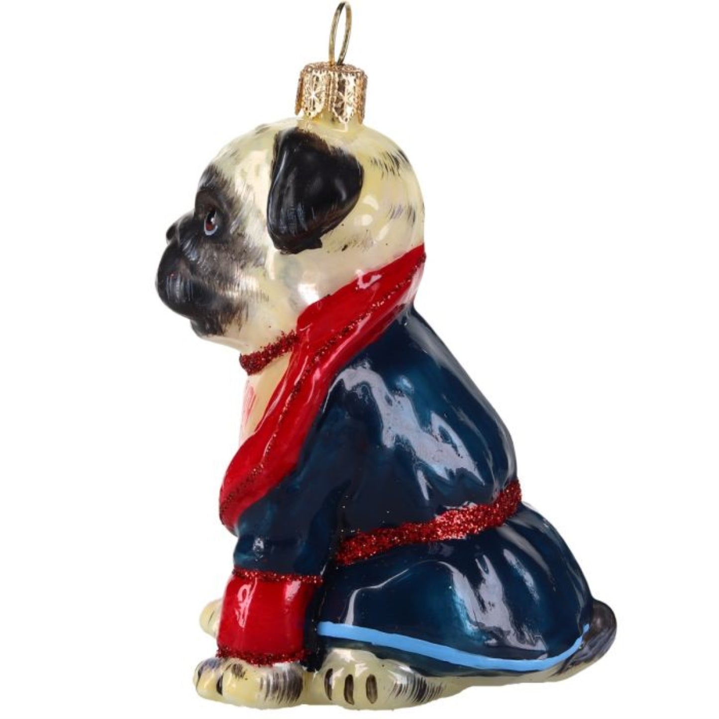 Joy to the World Pug Fawn in Bath Robe Still Live with Parents Polish Glass Ornament